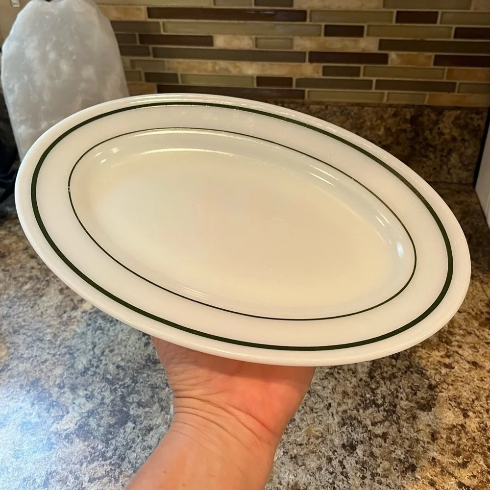 Vintage PYREX Tableware 11.5” Serving Platter Green Ring Pattern